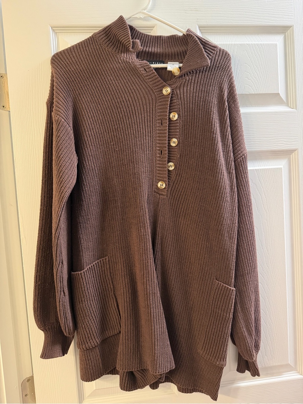 Blue Blush Brown Ribbed Button-Front Sweater Tunic